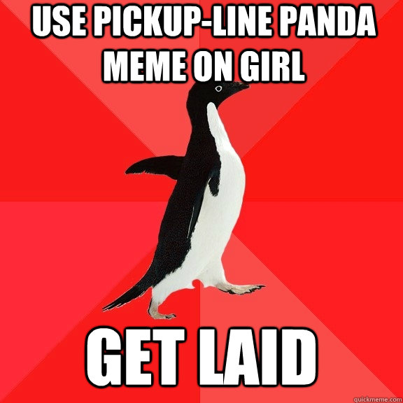 Use pickup-line panda meme on girl get laid - Use pickup-line panda meme on girl get laid  Socially Awesome Penguin