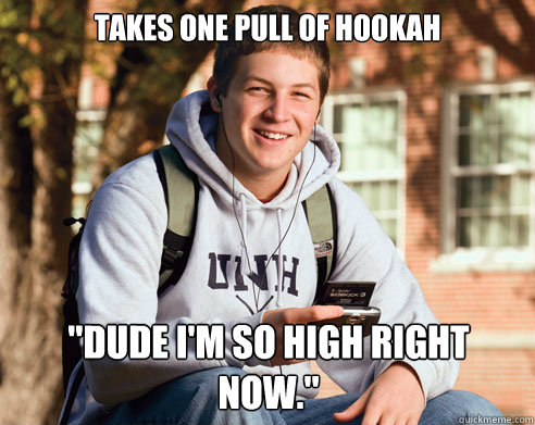 Takes one pull of hookah 