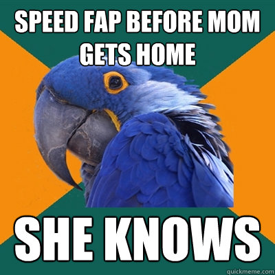 speed fap before mom gets home she knows  Paranoid Parrot