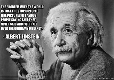 The problem with the world is that the stupid people like pictures of famous people saying shit they never said and put it all over the goddamn internet.  - Albert Einstein - The problem with the world is that the stupid people like pictures of famous people saying shit they never said and put it all over the goddamn internet.  - Albert Einstein  Einstein on Education