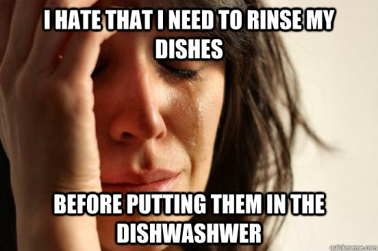 I hate that i need to rinse my dishes before putting them in the Dishwashwer  First World Problems