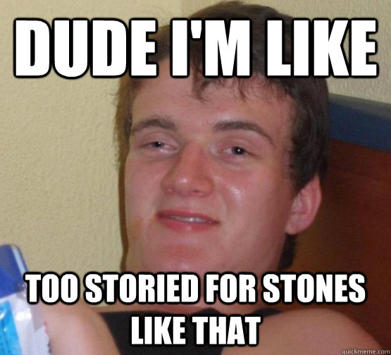 dude i'm like too storied for stones like that  high meme stoned