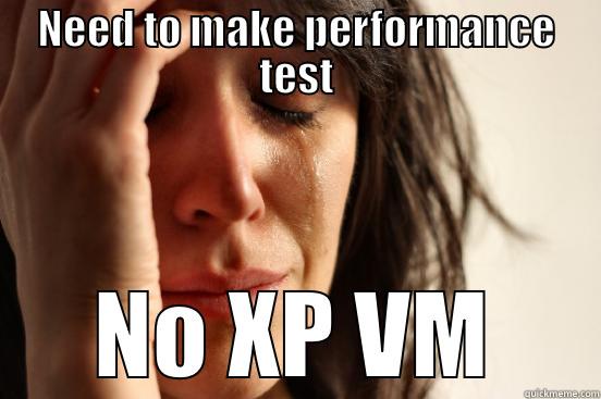 NEED TO MAKE PERFORMANCE TEST NO XP VM First World Problems