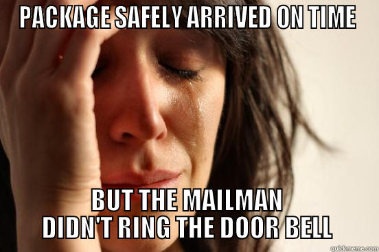 PACKAGE SAFELY ARRIVED ON TIME BUT THE MAILMAN DIDN'T RING THE DOOR BELL First World Problems