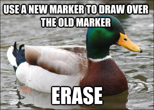 use a new marker to draw over the old marker erase  Actual Advice Mallard
