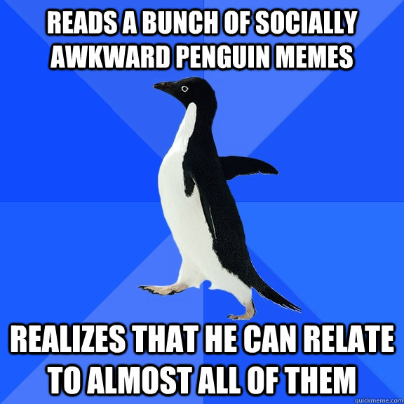 reads a bunch of socially awkward penguin memes realizes that he can relate to almost all of them  Socially Awkward Penguin