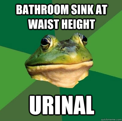 Bathroom sink at waist height urinal  Foul Bachelor Frog