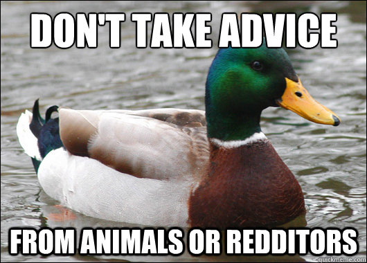 don't take advice from animals or redditors - don't take advice from animals or redditors  Actual Advice Mallard