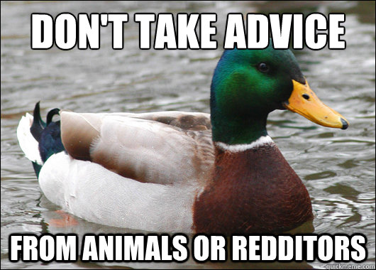 don't take advice from animals or redditors  Actual Advice Mallard
