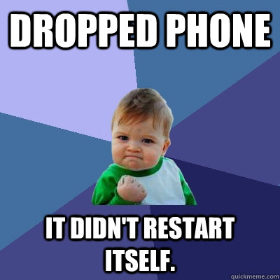 Dropped phone It didn't restart itself.  Success Kid