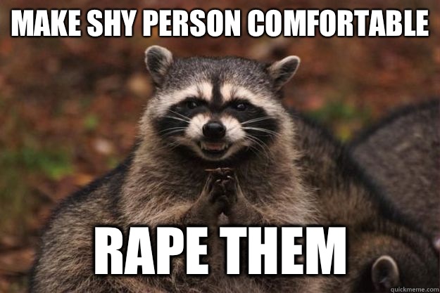Make shy person comfortable Rape them  Evil Plotting Raccoon