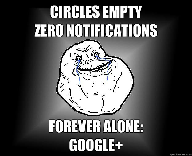 Circles empty
zero notifications Forever alone:
Google+ - Circles empty
zero notifications Forever alone:
Google+  Forever Alone Google