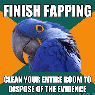 Finish fapping Clean your entire room to dispose of the evidence  Paranoid Parrot