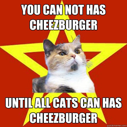 You can not has cheezburger Until all cats can has cheezburger  