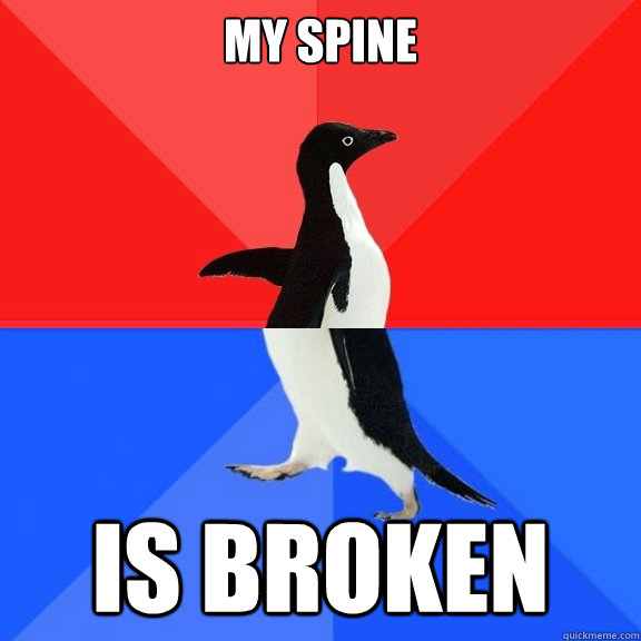 my spine is broken  Socially Awksome Penguin
