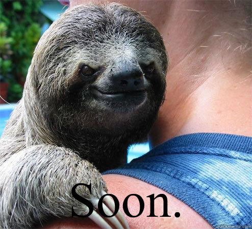 Soon.  -  Soon.   Suspiciously Evil Sloth