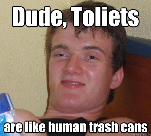Dude, Toliets  are like human trash cans  10 Guy
