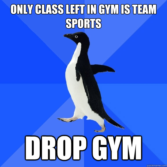 only class left in gym is team sports drop gym  Socially Awkward Penguin
