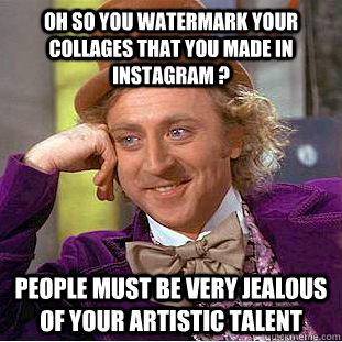 oh so you watermark your collages that you made in instagram ? people must be very jealous of your artistic talent  Condescending Wonka