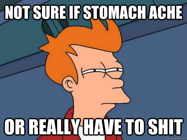 Not sure if stomach ache Or really have to shit  Futurama Fry