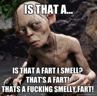 IS THAT A... IS that a fart I smell?
THAT'S A FART!  
THATS A FUCKING SMELLY FART!  Smeagol