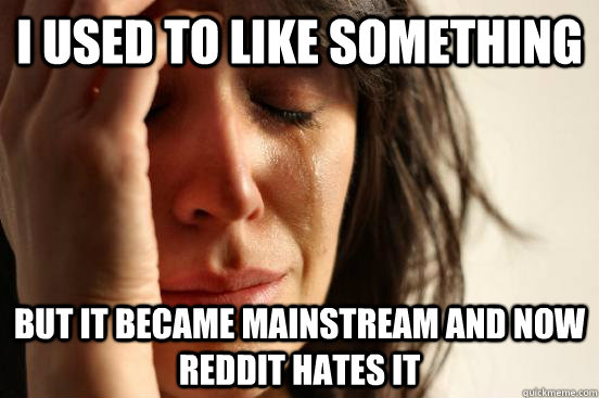 i used to like something  but it became mainstream and now reddit hates it  First World Problems