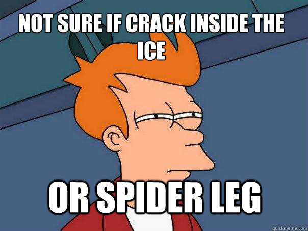 Not sure if Crack inside the ice Or spider leg  Futurama Fry