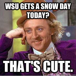 WSU gets a snow day today? That's cute.  Creepy Wonka