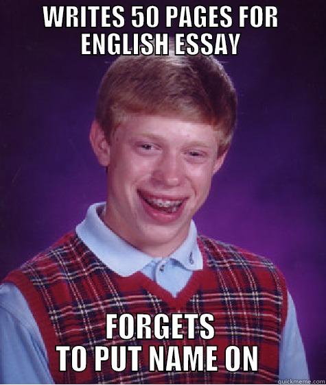 WRITES 50 PAGES FOR ENGLISH ESSAY FORGETS TO PUT NAME ON  Bad Luck Brian