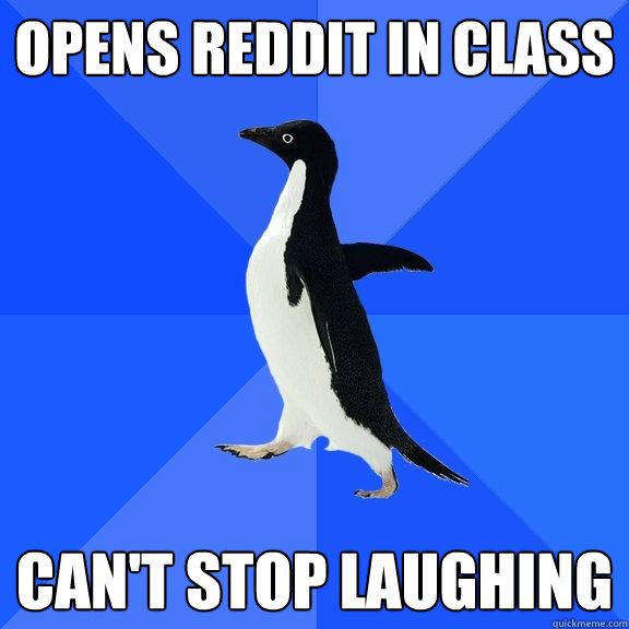 Opens reddit in class can't stop laughing  Socially Awkward Penguin
