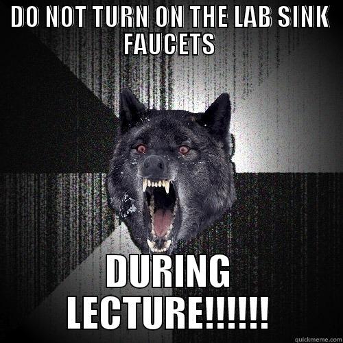 High School - DO NOT TURN ON THE LAB SINK FAUCETS DURING LECTURE!!!!!! Insanity Wolf