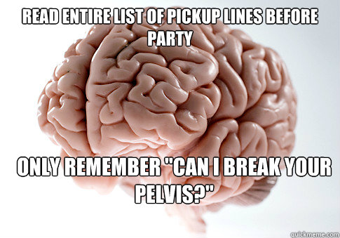 Read entire list of pickup lines before party Only remember 