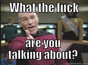     WHAT THE FUCK     ARE YOU TALKING ABOUT? Annoyed Picard
