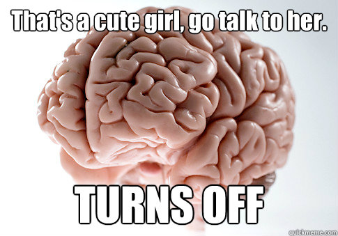 That's a cute girl, go talk to her. TURNS OFF   Scumbag Brain