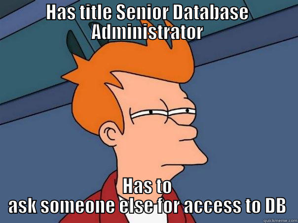 HAS TITLE SENIOR DATABASE ADMINISTRATOR HAS TO ASK SOMEONE ELSE FOR ACCESS TO DB Futurama Fry
