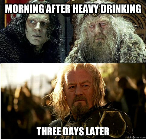 Morning after heavy drinking Three days later  