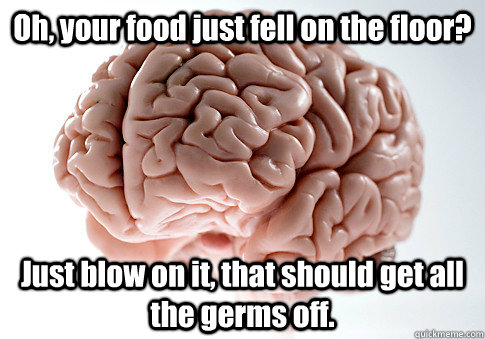 Oh, your food just fell on the floor? Just blow on it, that should get all the germs off.  Scumbag Brain