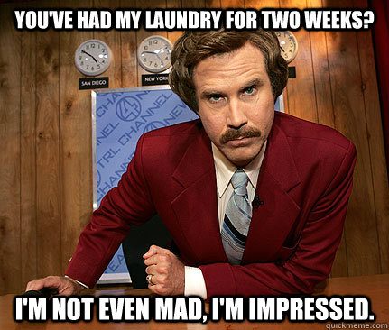 You've had my laundry for two weeks? I'm Not even mad, I'm impressed. - You've had my laundry for two weeks? I'm Not even mad, I'm impressed.  Misc