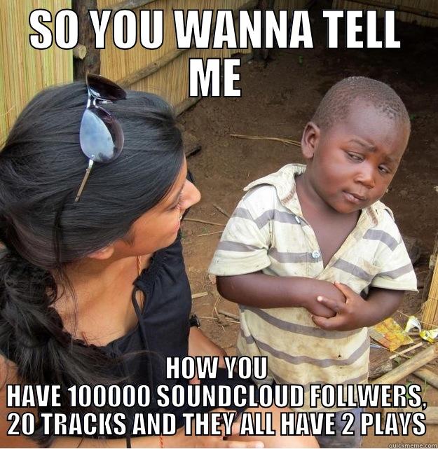SO YOU WANNA TELL ME HOW YOU HAVE 100000 SOUNDCLOUD FOLLWERS, 20 TRACKS AND THEY ALL HAVE 2 PLAYS Skeptical Third World Kid