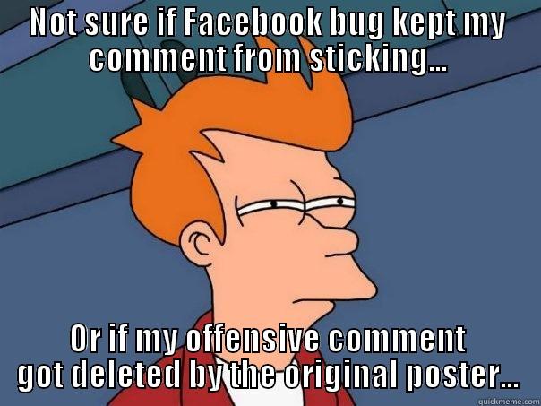 NOT SURE IF FACEBOOK BUG KEPT MY COMMENT FROM STICKING... OR IF MY OFFENSIVE COMMENT GOT DELETED BY THE ORIGINAL POSTER... Futurama Fry
