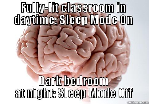 FULLY-LIT CLASSROOM IN DAYTIME: SLEEP MODE ON DARK BEDROOM AT NIGHT: SLEEP MODE OFF Scumbag Brain