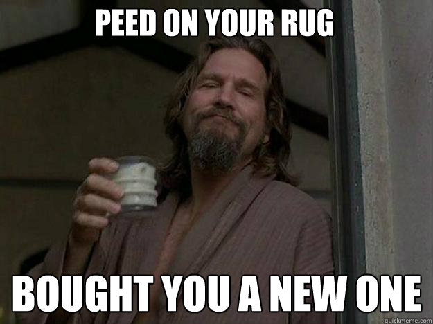 Peed on your rug BOUGHT YOU A NEW ONE  