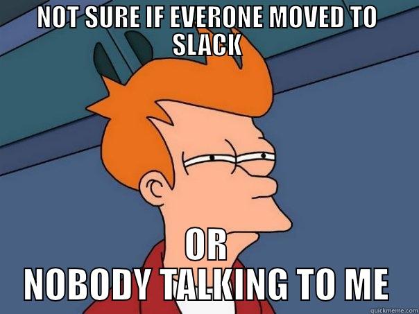 NOT SURE IF EVERONE MOVED TO SLACK OR NOBODY TALKING TO ME Futurama Fry