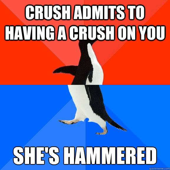crush admits to having a crush on you she's hammered - crush admits to having a crush on you she's hammered  Socially Awesome Awkward Penguin