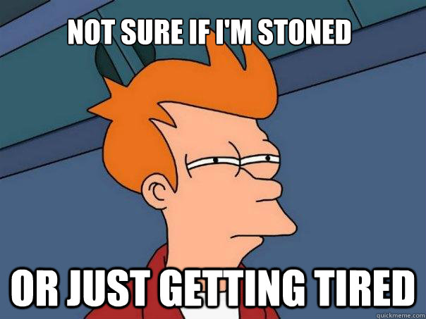 Not sure if i'm stoned Or just getting tired  Futurama Fry