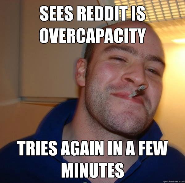 Sees reddit is overcapacity tries again in a few minutes - Sees reddit is overcapacity tries again in a few minutes  Misc