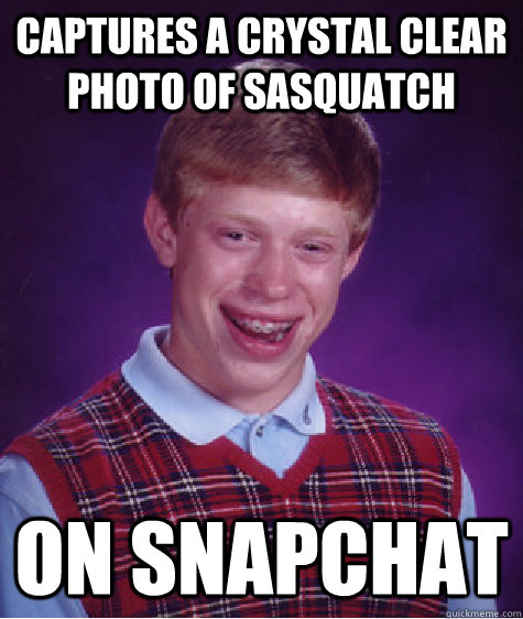 Captures a crystal clear photo of sasquatch on SNAPCHAT  Badluckbrian