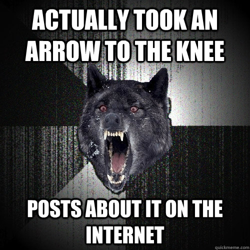Actually took an arrow to the knee posts about it on the internet  Insanity Wolf