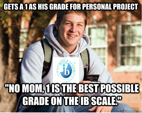 Gets a 1 as his grade for personal project 