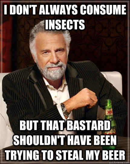 I don't always consume insects but that bastard shouldn't have been trying to steal my beer  The Most Interesting Man In The World